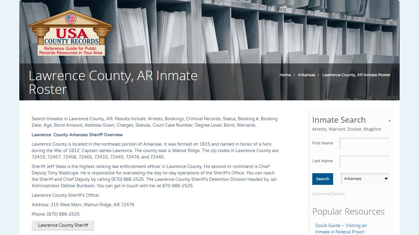 Lawrence County, AR Inmate Roster | Name Search